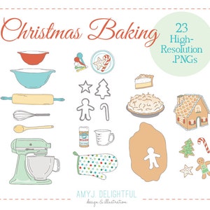 Christmas Baking Holiday CLIP ART SET for personal and commercial use - cookies, pie, mixer, rolling pin