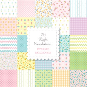 Little Lucy Digital Paper Pack-printable -instant download-gingham, rick rack, calico, polka dots, 1970s, patchwork