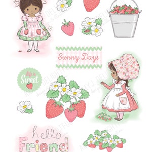 Découpes imprimables pour la cueillette des fraises ! - Fichier numérique Téléchargement instantané - Charlotte aux fraises, femmes de couleur, éphémères, collage, journal indésirable