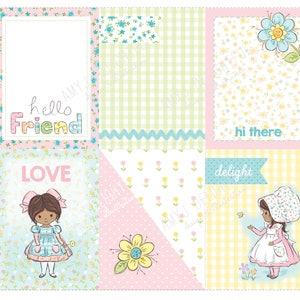 Cartoline del diario stampabile Little Lucy-File digitale Download istantaneo-pelle marrone, percalle, rick rack, Holly Hobbie, cofano, patchwork, pois
