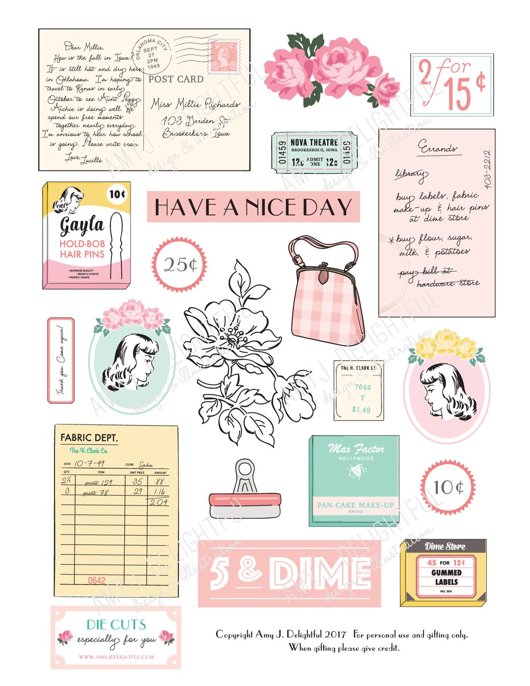 Printable Small Town Feel Die Cuts! Digital File Instant Download