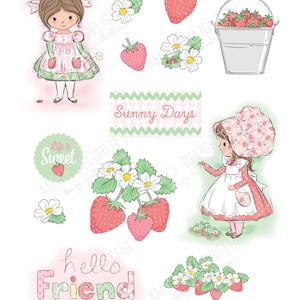 Découpes imprimables pour la cueillette des fraises ! -Téléchargement instantané de fichier numérique - Charlotte aux fraises, éphémère, collage, scrapbooking, journal indésirable