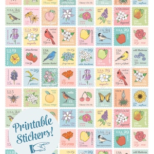 ¡Pegatinas estilo sello postal imprimibles! - Símbolos de estado de descarga instantánea de archivos digitales, elaboración, pegatinas de planificador, adornos, dibujados a mano