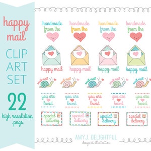 HAPPY MAIL Handmade Love Clip Art Set for personal and commercial use- snail mail, special delivery, packaging, you are loved