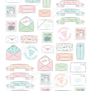 ADESIVI stampabili KITTEN MAIL - Download istantaneo di file digitali - posta ordinaria, buste, gattino, consegna speciale, disegnato a mano