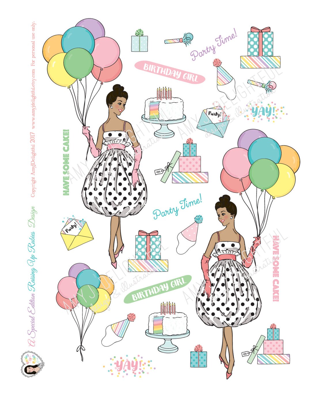 Printable Retro BIRTHDAY Party Stickers! -digital File Instant Download ...