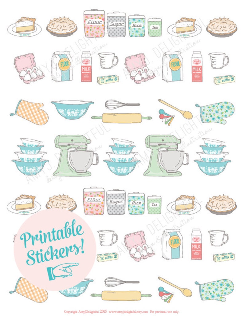 Printable Vintage BAKING Stickers Digital File Instant - Etsy