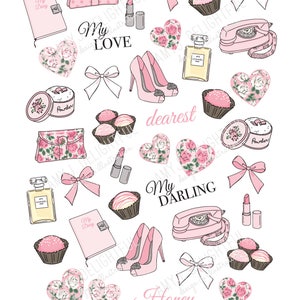 Printable Vintage Romance Planner KitDigital Instant Download-die cuts, stickers, digital paper, journal cards, Valentines Day, hand drawn image 5