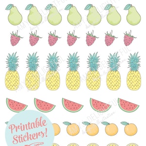 Printable FRUIT stickers! - Digital File Instant Download- Happy planner stickers,pineapple, watermelon, lemons, strawberries, Bando Planner