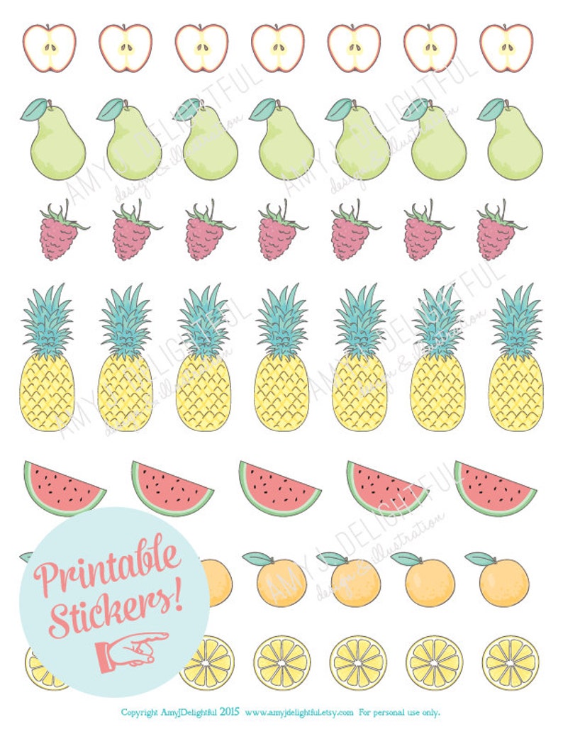Printable FRUIT Stickers Digital File Instant Download | Etsy