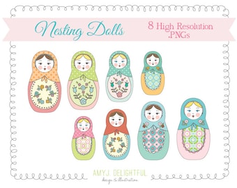 Nesting Dolls CLIP ART SET für den persönlichen und kommerziellen Gebrauch