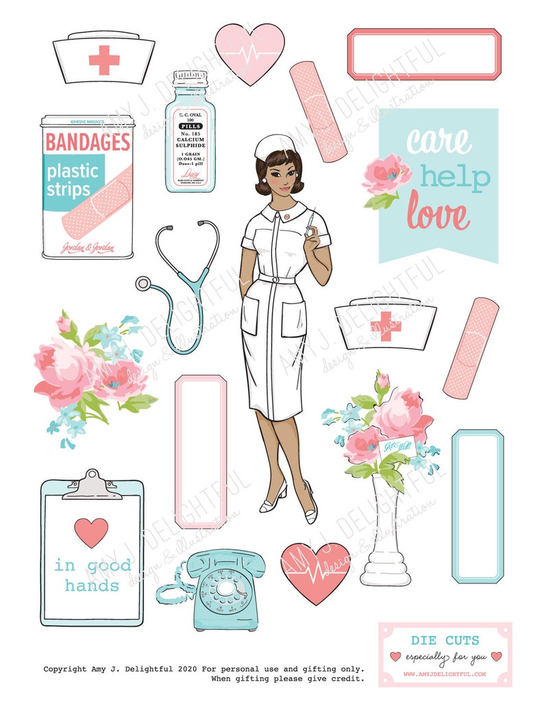 Printable Retro NURSE Die Cuts Digital File Instant Etsy