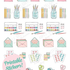 Printable PLANNER/STATIONERY stickers! - Digital File Instant Download- crafting, washi tape, office supplies, embellishment, hand drawn