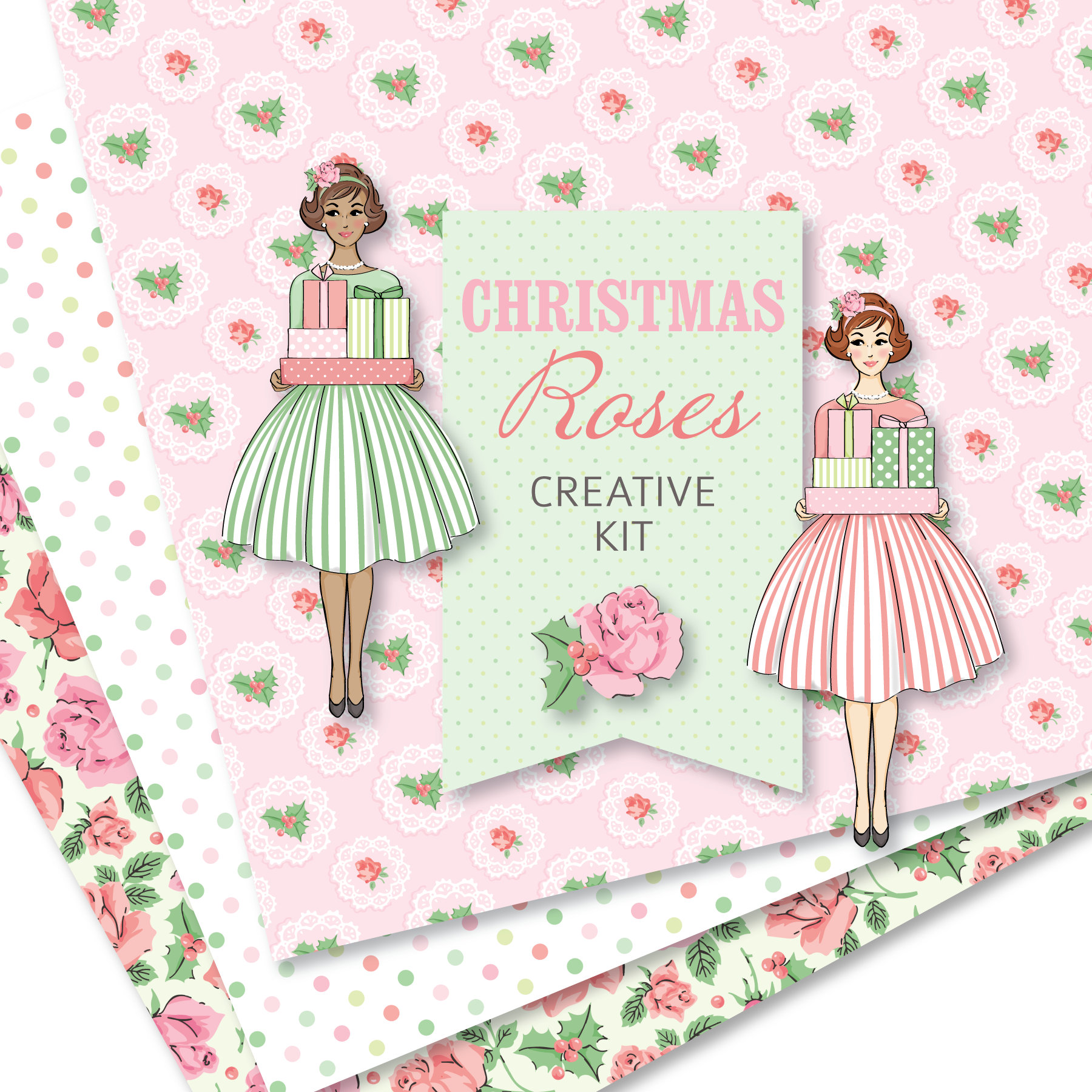 Free Printable Christmas Roses Printable Christmas Roses Creative Kit!-digital-file Instant Download ...