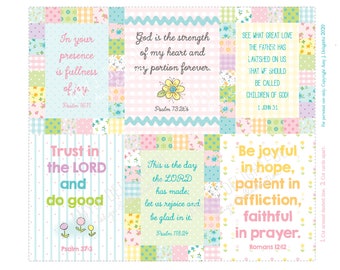 Printable Little Lucy Scripture Journal cards/inserts -Digital File Instant Download- gingham, rick rack, patchwork, tags, bible journaling