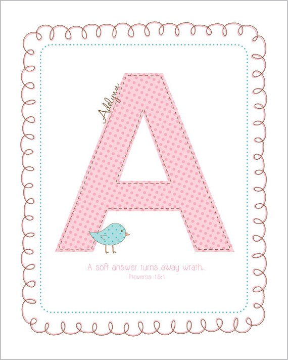 Items similar to Custom INITIAL NAME art prints with SCRIPTURE any