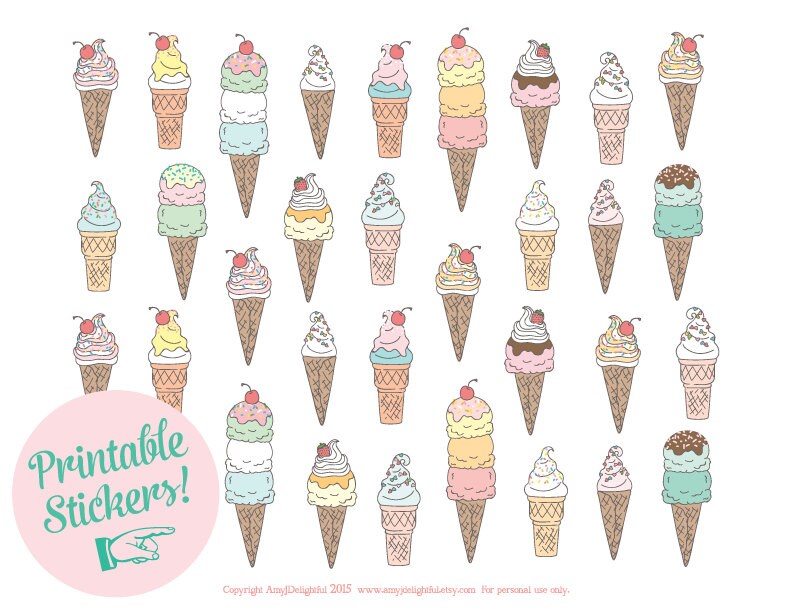 printable ice cream cone stickers digital file instant etsy denmark