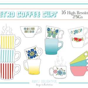Colorful Retro Mugs CLIP ART SET for personal and commercial use