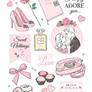 Printable Vintage Romance Planner KitDigital Instant Download-die cuts, stickers, digital paper, journal cards, Valentines Day, hand drawn image 2