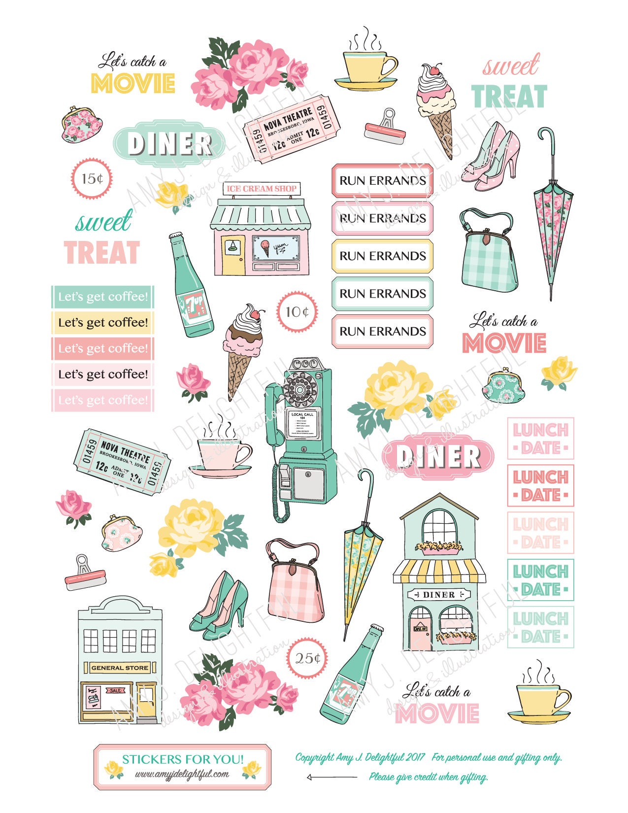 printable small town feel planner stickers digital file etsy