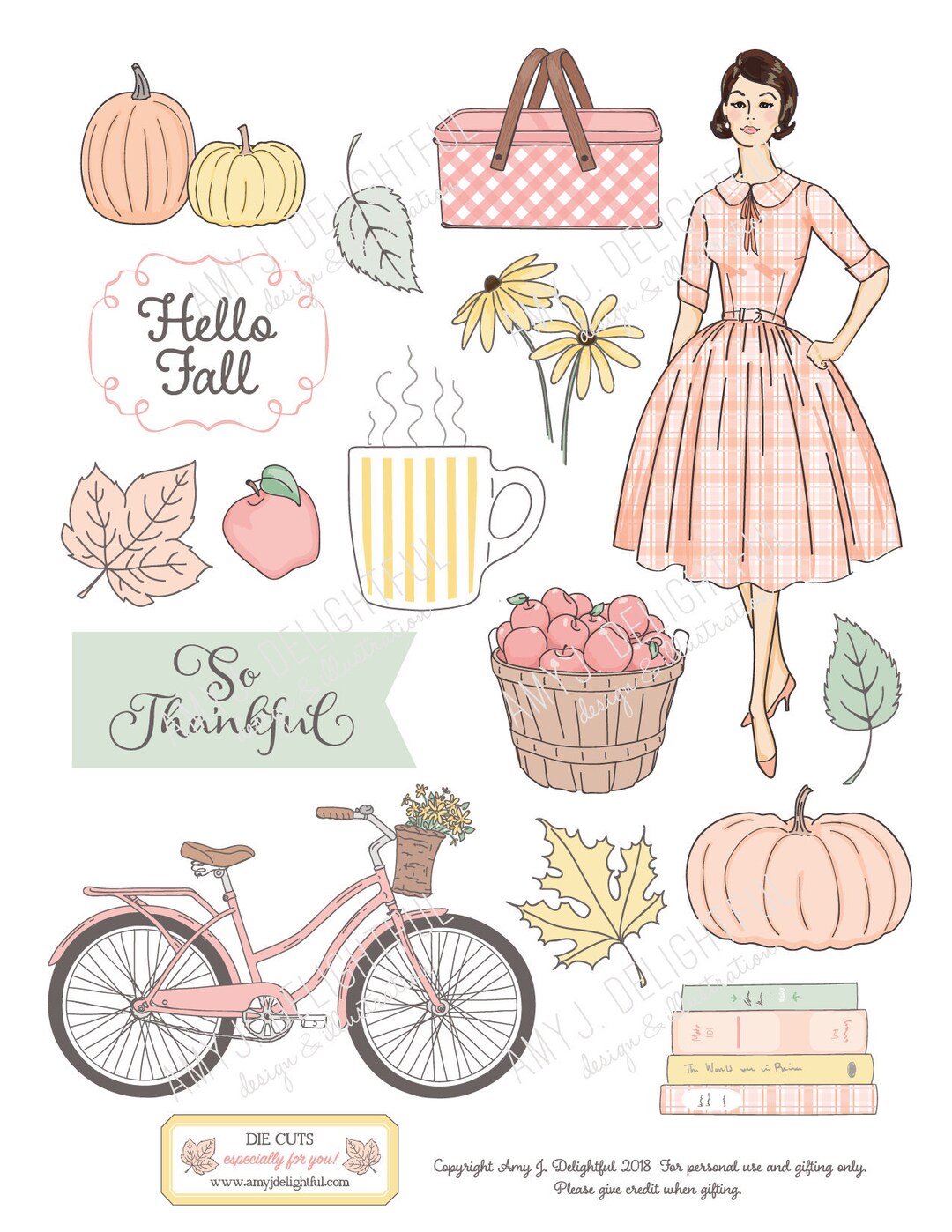 Printable Retro Fall Die Cuts! -digital File Instant Download- Ephemera ...