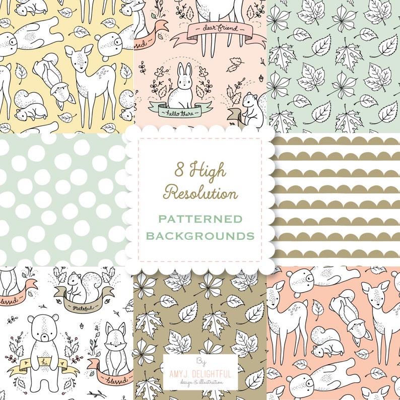 Fall Critters PATTERNED BACKGROUND set in autumn Pastels for personal and commercial use digital papers, digi papers image 1