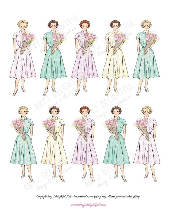 Pegatinas imprimibles FLOWER MARKET Retro Girl!-Archivo digital