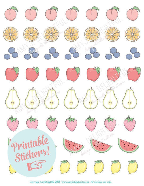 printable fruit stickers digital file instant download etsy