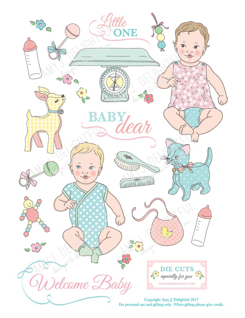 Printable BABY Die Cuts Digital File Instant Download Vintage, Retro