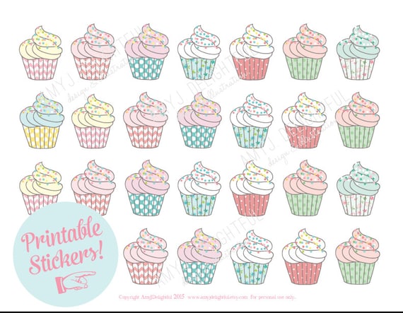 Printable Cupcake STICKERS - Digital File Instant Download- planner  stickers, party favor, embellishment