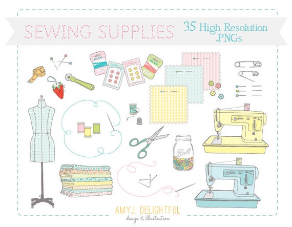 SEWING Supplies CLIP ART Set for Personal and Commercial Use