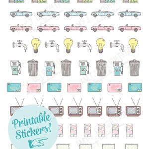 Druckbare RECHNUNGEN / UTILITIES REMINDER Aufkleber!-Digitale Datei Sofortiger Download- kikki-k, Filofax, Planer Aufkleber, von Hand gezeichnet, Happy Planner