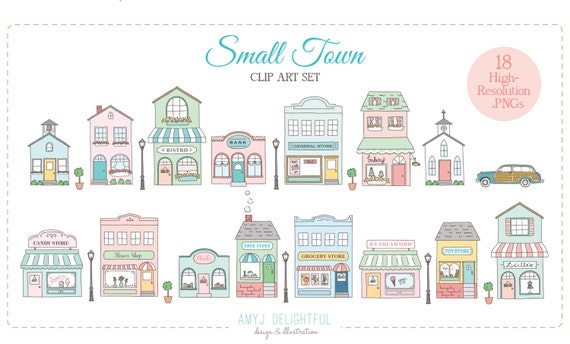 Small Town CLIP ART SET for Personal and Commercial Use main Street, Old  Fashioned, Station Wagon, Storefronts, Shopping, Downtown , Shops (Download  Now) 