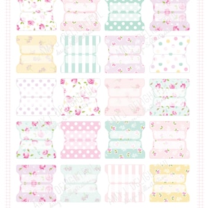 May include: A set of 12 printable floral patterned divider tabs for organizing notebooks, planners, or binders. The tabs feature a variety of floral patterns, including polka dots, stripes, and floral prints in pink, yellow, and blue.