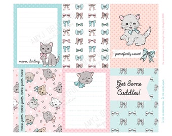 Kitty Cats Journal cards/inserts-Digital File Instant Download-Planner Inserts, travelers journal, Project Life, note card, kitten, bows