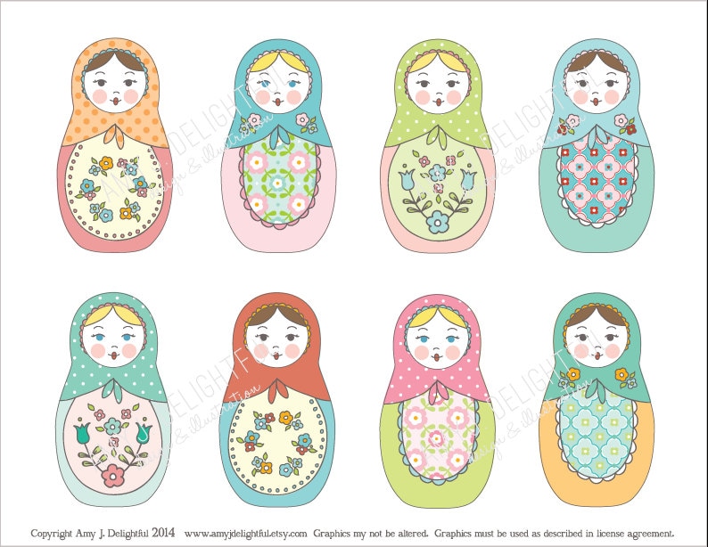 Printable Nesting Dolls STICKERS Digital File Instant | Etsy
