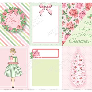 Printable Christmas Roses Journal cards -Digital File Instant Download- Planner Inserts, Project Life, note cards, pocket cards, vintage