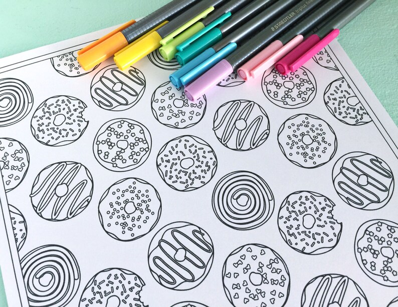 Printable DONUTS Coloring Page Digital File Instant | Etsy