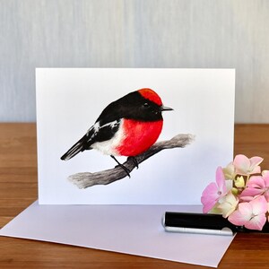 Red-capped Robin Gift Card Australian Bird Art Watercolour Print