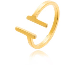 Anillo minimalista ajustable abierto de acero inoxidable chapado en oro de 18 quilates