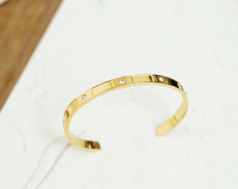 Brazalete ajustable de oro de 18 quilates / Brazalete de acero inoxidable con circonitas / Joyería minimalista para regalo