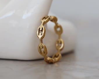18K Gold Plated Chain Link Ring - Waterproof Stainless Steel