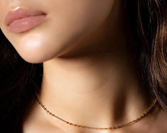 Unisex Gold Satellite Chain Necklace – 18K Gold Plated, Minimalist Everyday Jewelry, Tarnish Free