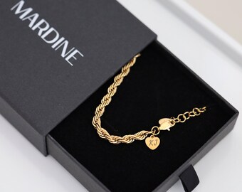 Personalized Charm, Unisex 18K Gold Plated Rope Chain Bracelet, Adjustable Jewelry