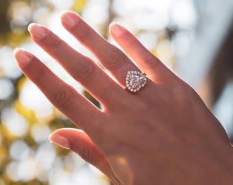 Pink Herz Ring: Platin Plated Sterling Silber, CZ Statement Ring
