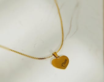 Personalized Name / Initial Heart Charm Gold Plated Flat Braided Chain Necklace