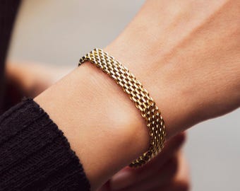 Pulsera de cadena chapada en oro de 18 quilates, resistente al agua, no se deslustra, hipoalergénica / Diseño unisex