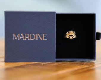 Dainty 18K Gold Plated Eye Sunburst Ring Set: Cubic Zirconia, Waterproof