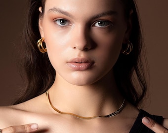 Collar de cadena de espiga – Acero inoxidable chapado en oro de 18 quilates, resistente al agua, no se deslustra, ajustable, ideal para combinar con otros collares.