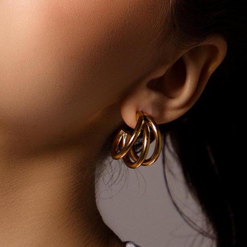 Vintage Style Triple Hoop Earrings in Gold main image 1